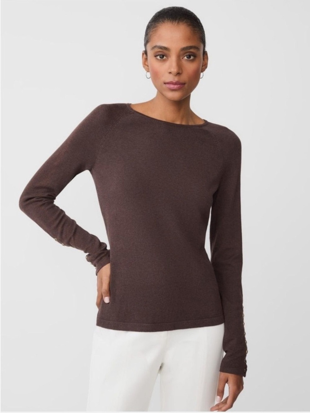 J. McLaughlin Jamey Long-Sleeve Sweater Chocolate Brown Size XS Raglan Sleeves